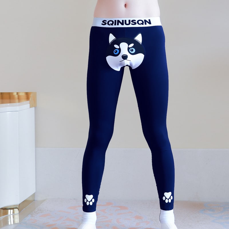 Cute Dog Print Leggings Winter Warm Innerwear Cotton Pants For Men view 5