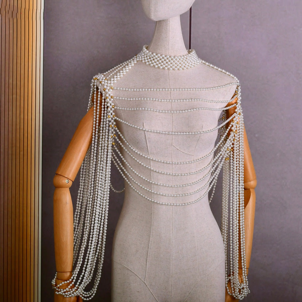 European And American Luxury Beaded Bridal Gown Shawl view 2