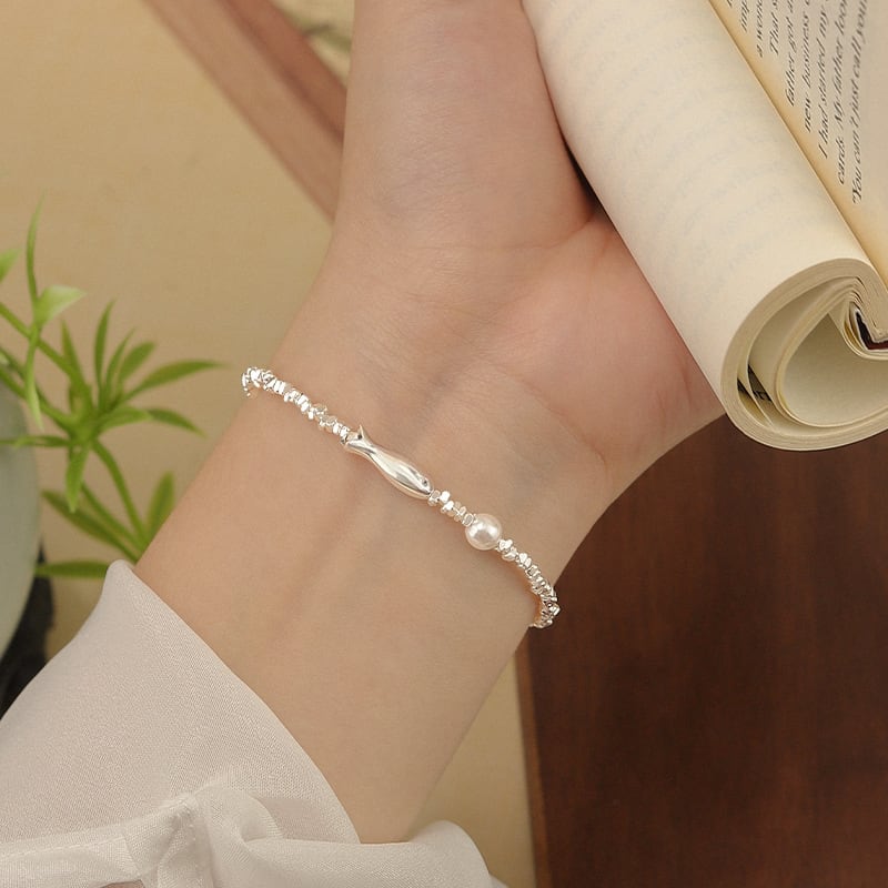 S925 Sterling Silver Little Fish & Broken Silver Pearl Bracelet For Women, New 2025 Design, Light Luxury Niche Exquisite Bracelet view 1