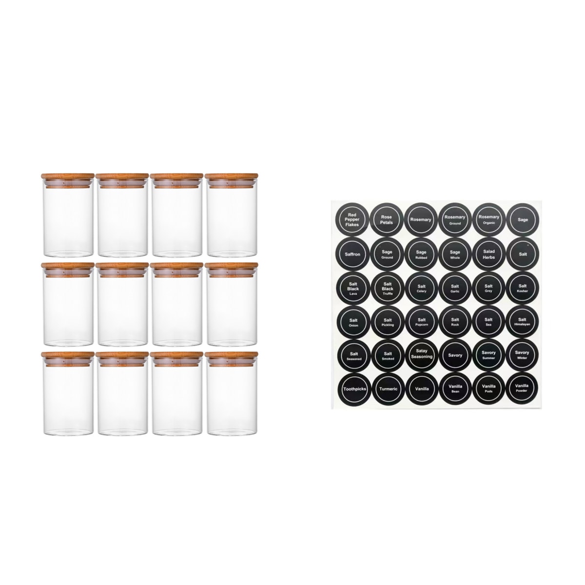 12 Pcs Round Spice Jars With Bamboo Lids And Stickers, Glass Storage Jars, Candy Jars, Coffee Jars, Salt Jars, Pepper Jars, Tea Jars view 14