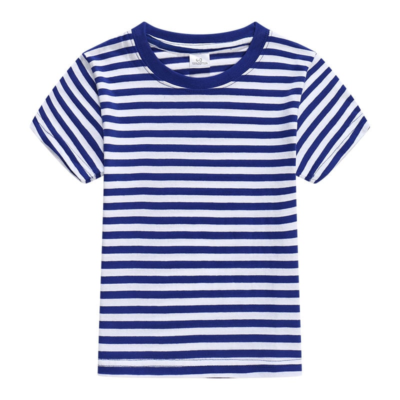 Children's Blue And White Stripes Round Neck Short Sleeve view 6