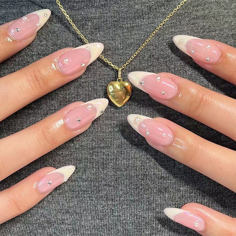 French Water Drop Manicure Rhinestones Wear Nails view 5