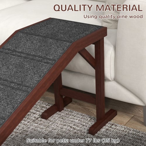 PawHut Dog Ramp For Bed, Pet Ramp For Dogs With Non-Slip Carpet And Top Platform, 74 X 16 X 25, Brown view 8