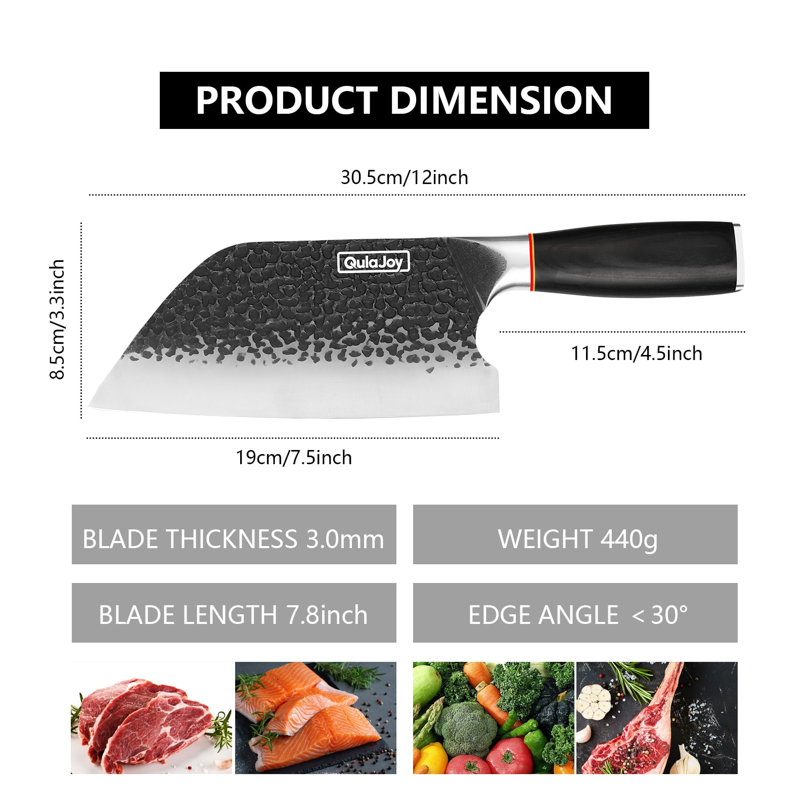 Qulajoy Meat Cleaver Knife - 7.3 Inch High Carbon Stainless Steel Butcher Knife For Meat Cutting Slicing Vegetables- Professional Chopper Knife For Home Kitchen Chef Knife view 8