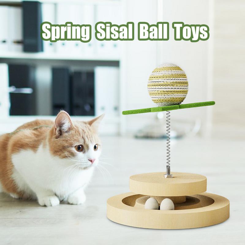 Cat Toy Springs Natural Sisal Scratching Pad Kitten Interactive Toy With Ball Track Spring Ball Automatic Cat Toy For Indoor view 2