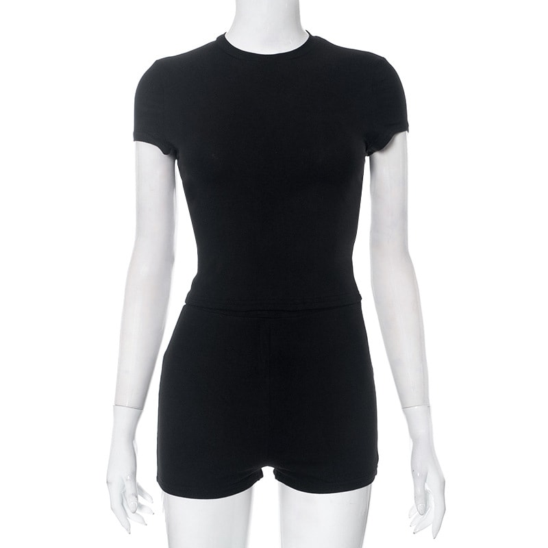 European And American Style Women's Spring And Summer New Solid Color Short-sleeved Casual Shorts Suit view 2
