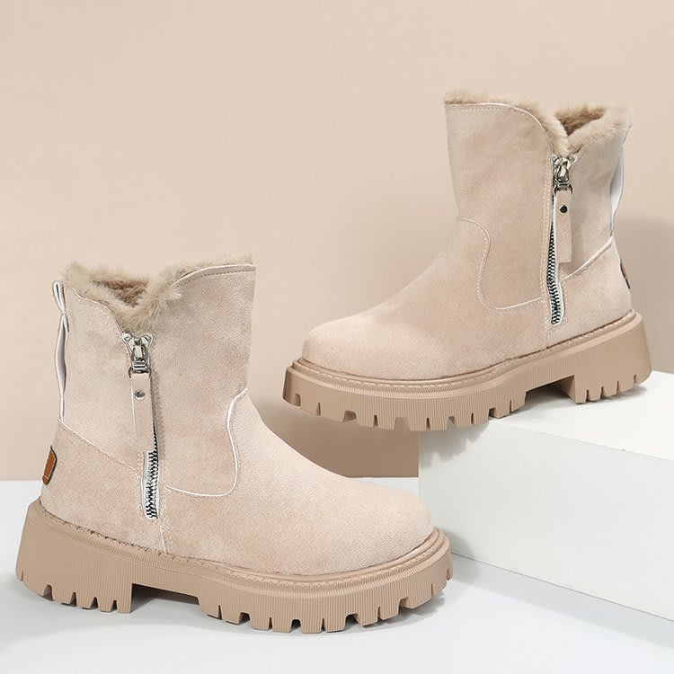 Women's Snow Boots Winter Warm Foldable Plush Tube Short Boot Solid Color Round-toe Platform Shoes view 4