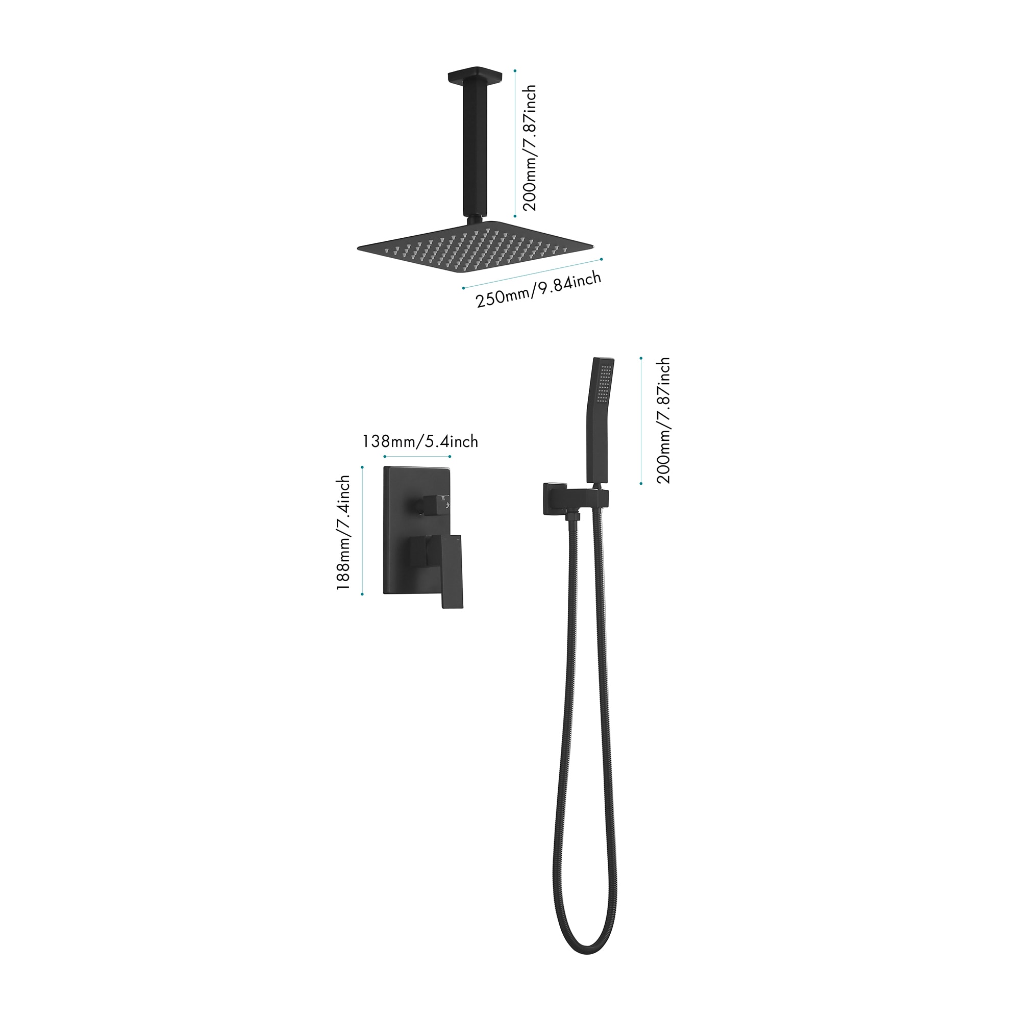 Matte Black Shower Set System Bathroom Luxury Rain Shower Combination Set Ceiling Mounted Showerhead Showerhead Faucet view 16