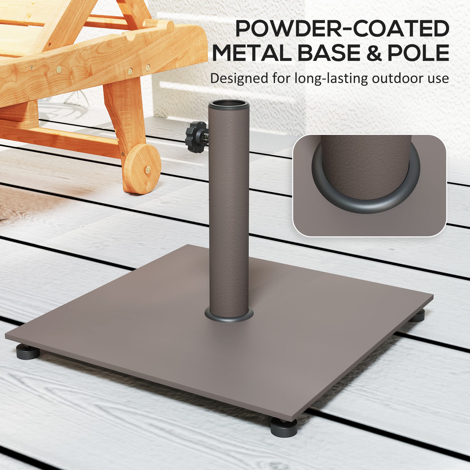 Square Patio Umbrella Base, 29 Lbs Metal Umbrella Stand Base With Adjustable Foot Pads, Heavy Duty Patio Umbrella Holder For 1.51.9 Umbrella Poles For Outdoor, Lawn, Poolside, Brown view 4