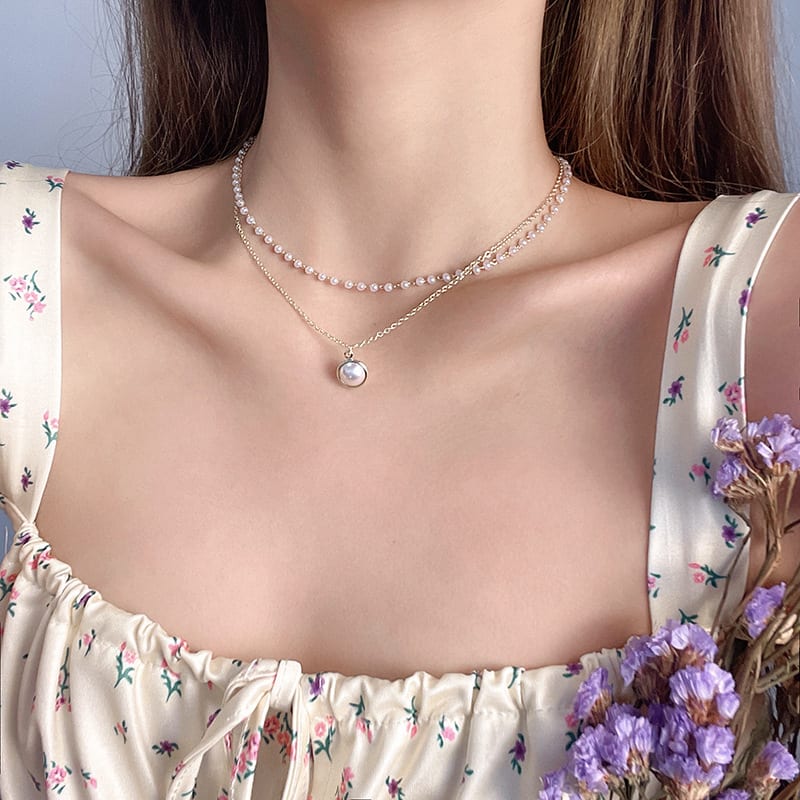Summer Double-layer Pearls Necklace INS Fashion Clavicle Chain Necklace Jewelry For Beach view 2
