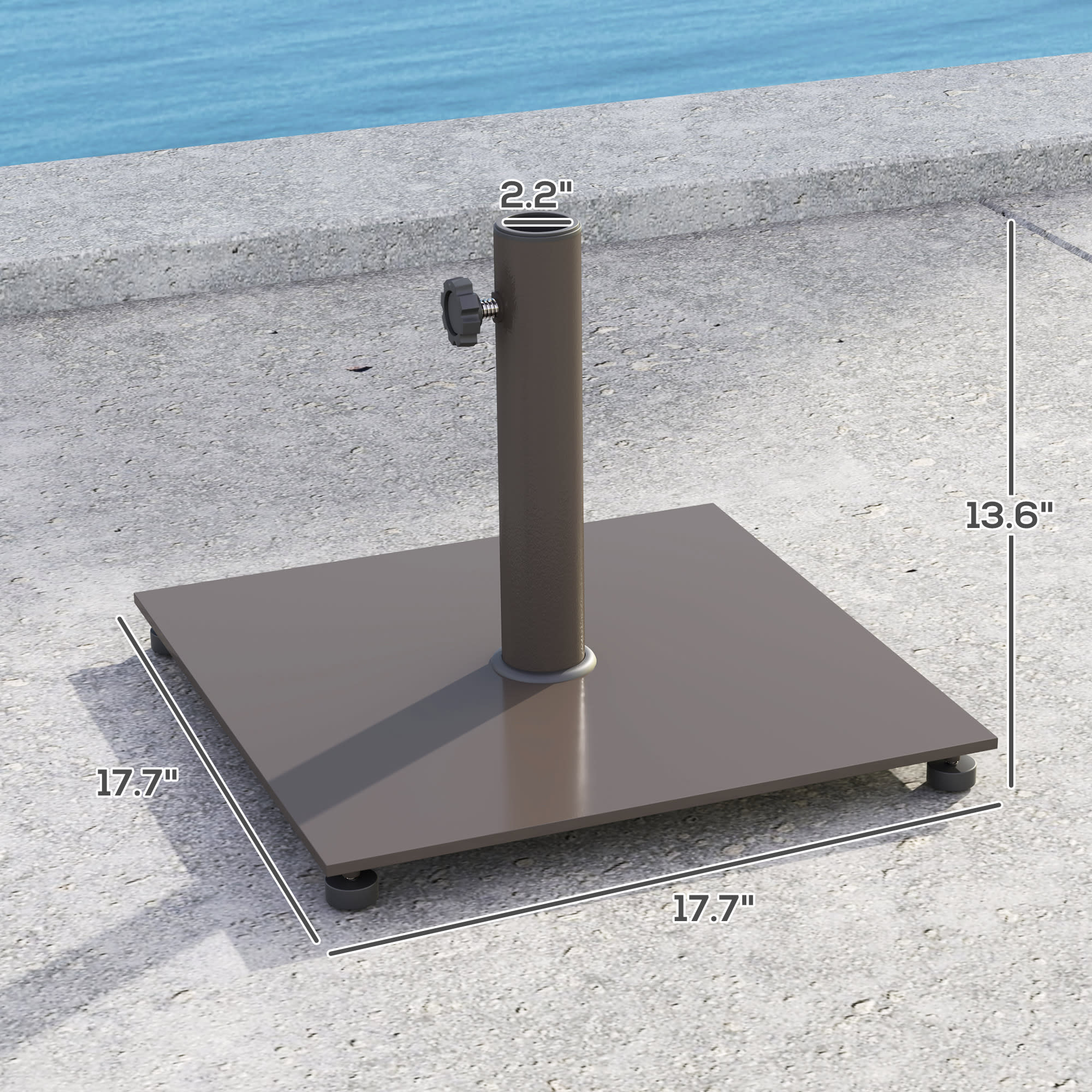 Square Patio Umbrella Base, 29 Lbs Metal Umbrella Stand Base With Adjustable Foot Pads, Heavy Duty Patio Umbrella Holder For 1.51.9 Umbrella Poles For Outdoor, Lawn, Poolside, Brown view 2