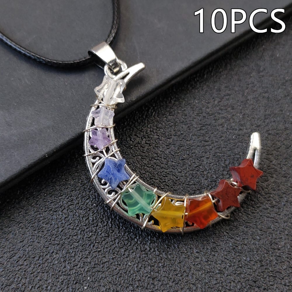Crystal Stone Seven Chakras Moon Pentagram Necklace view 9