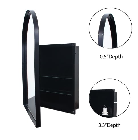 24x36 Inch Arched Recessed Medicine Cabinet, Metal Framed Bathroom Wall Cabinet With Mirror And Adjustable Shelves, Wall Mirror With Storage For Bathroom, Matte Black view 10