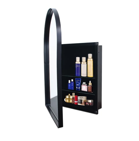 24x36 Inch Arched Recessed Medicine Cabinet, Metal Framed Bathroom Wall Cabinet With Mirror And Adjustable Shelves, Wall Mirror With Storage For Bathroom, Matte Black view 3
