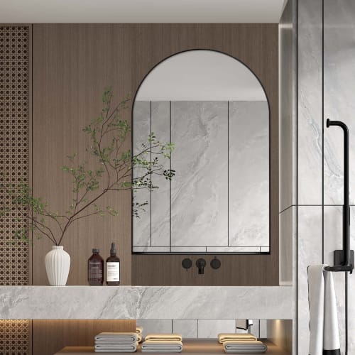 24x36 Inch Arched Recessed Medicine Cabinet, Metal Framed Bathroom Wall Cabinet With Mirror And Adjustable Shelves, Wall Mirror With Storage For Bathroom, Matte Black view 4