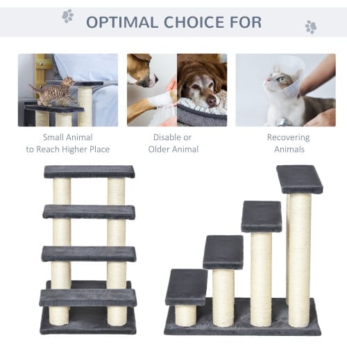PawHut Cat Tree With 4 Steps For High Beds Couch, Cute Stair Shaped Cat Tree For Indoor Cats Or Dogs W Sisal Scratching Post, Climbing, Playing, Gray view 6
