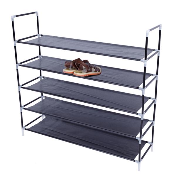 Simple Assembly 5 Tiers Non-woven Fabric Shoe Rack With Handle Black view 5