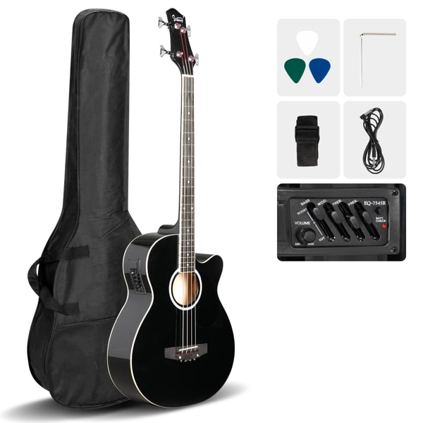 4 Strings With EQ, Rosewood Fingerboard Folk Bass, Black view 3