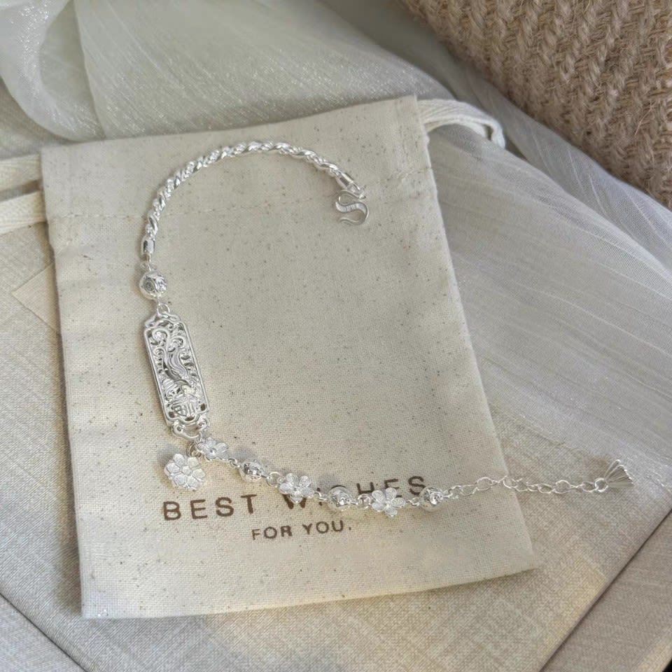 1pc 999 Sterling Silver Hollow Phoenix & Flower Bracelet, Retro Chinese Style, Perfect For Daily Wear & Valentine's Gifts view 1