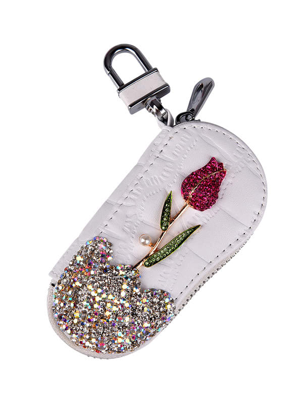 Car Key Case With Diamonds And Roses Cute Female Creative Personality Fashion Car Key Protection Cover view 4
