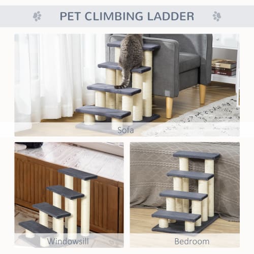 PawHut Cat Tree With 4 Steps For High Beds Couch, Cute Stair Shaped Cat Tree For Indoor Cats Or Dogs W Sisal Scratching Post, Climbing, Playing, Gray view 2