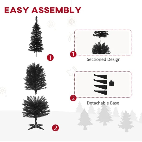 6 Ft Artificial Pencil Christmas Tree, Slim Xmas Tree With 390 Realistic Branch Tips And Plastic Stand, Black view 7