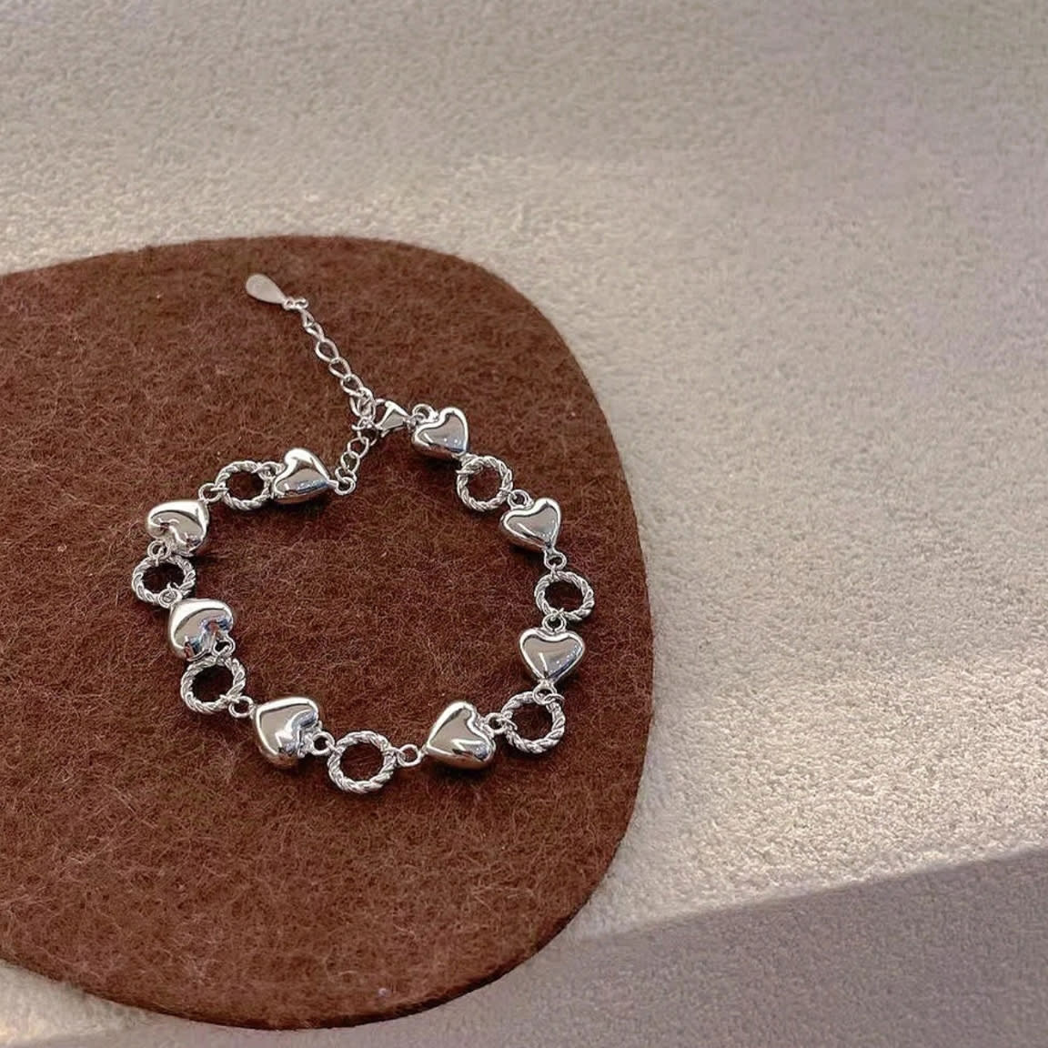 1pc 999 Sterling Silver Heart & Twisted Ring Link Bracelet, Sweet Minimalist Style, Perfect For Daily Wear & Valentine's Gifts view 2