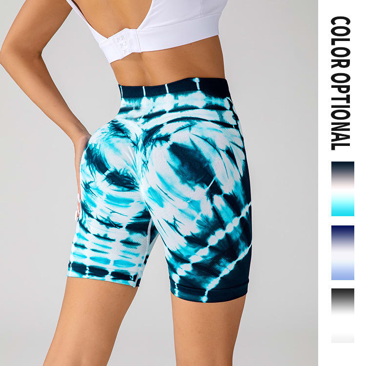 Tie-dye Printed Yoga Shorts Fashion Seamless High-waisted Hip-lifting Pant Sports Running Fitness Pants For Womens Clothing view 7