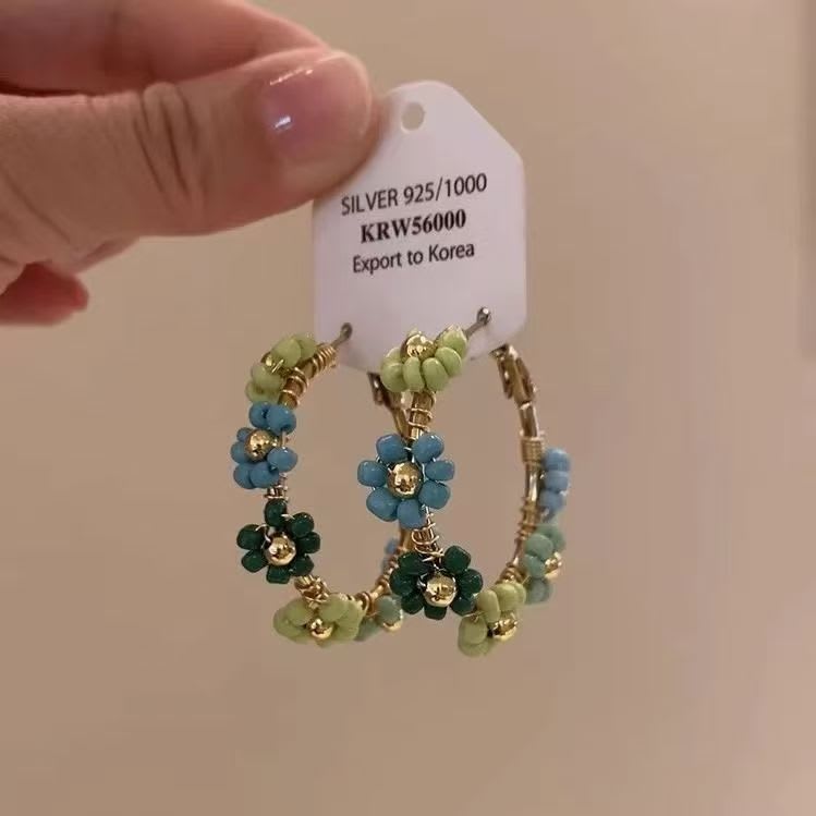 1 Pair Summer Blue Floral Wreath Hoop Earrings For Women, Unique Design Fashion Stylish Versatile Exquisite Luxury High-end Ear Jewelry view 6
