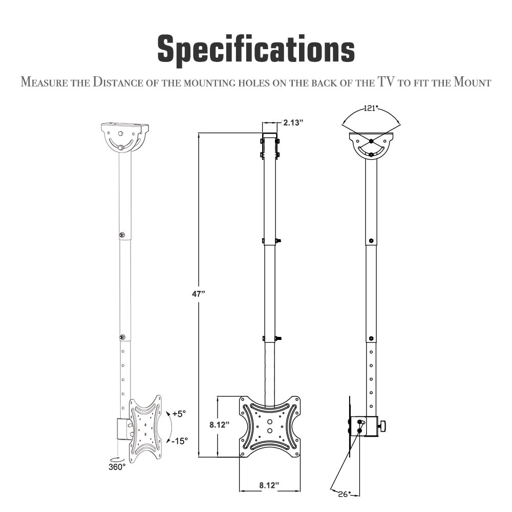 TV Ceiling Bracket, Length Adjustable 360 Degree Rotation, Up And Down 5-15 Degrees, Load Capacity 25kg view 7