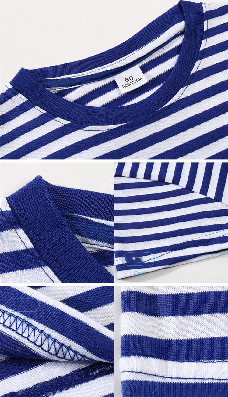 Children's Blue And White Stripes Round Neck Short Sleeve view 4