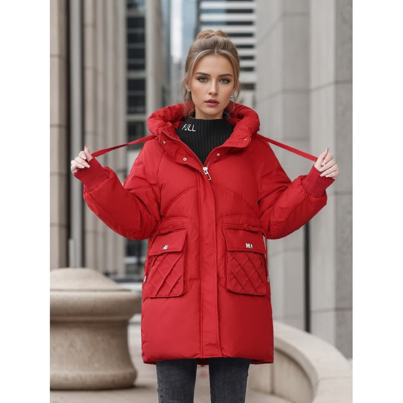 Winter Warm Hooded Coat With Pockets Fashion Solid Color Thicken Straight Cotton Jacket For Women Outerwear Clothing view 4