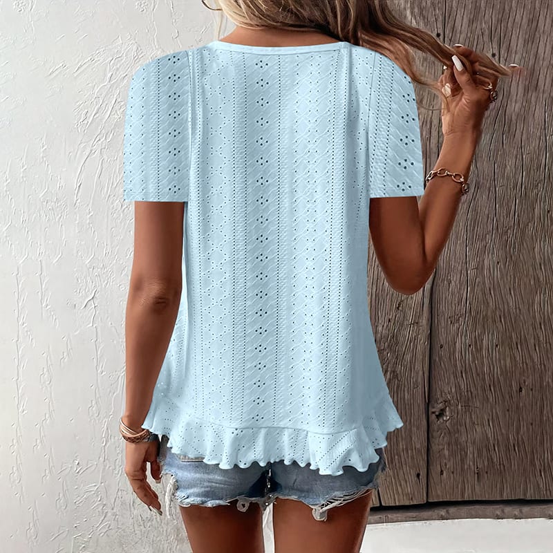 Women's Ruffle Hem Short Sleeve T-Shirt Casual Summer Crew Neck Blouses Top view 10