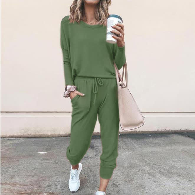 Women's Long Sleeve Suit Fashion Pullover Top And Pockets Drawstring Long Pants Solid Color Casual Sports Trouser Suit Clothing view 6