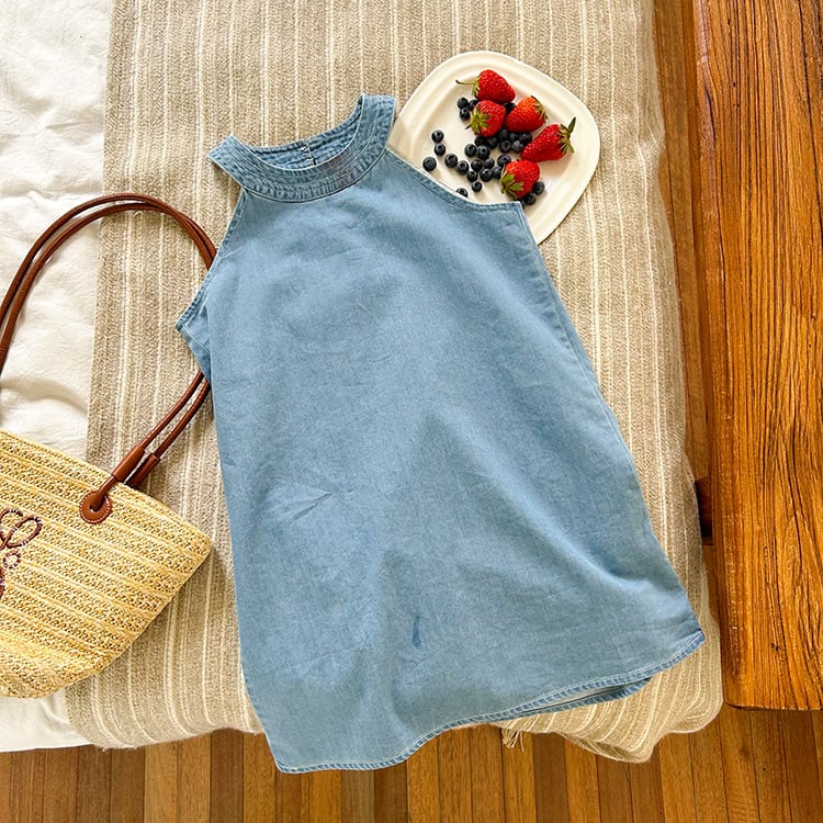 Medium And Large Girls Halter Denim Skirt Fashionable Sleeveless view 2