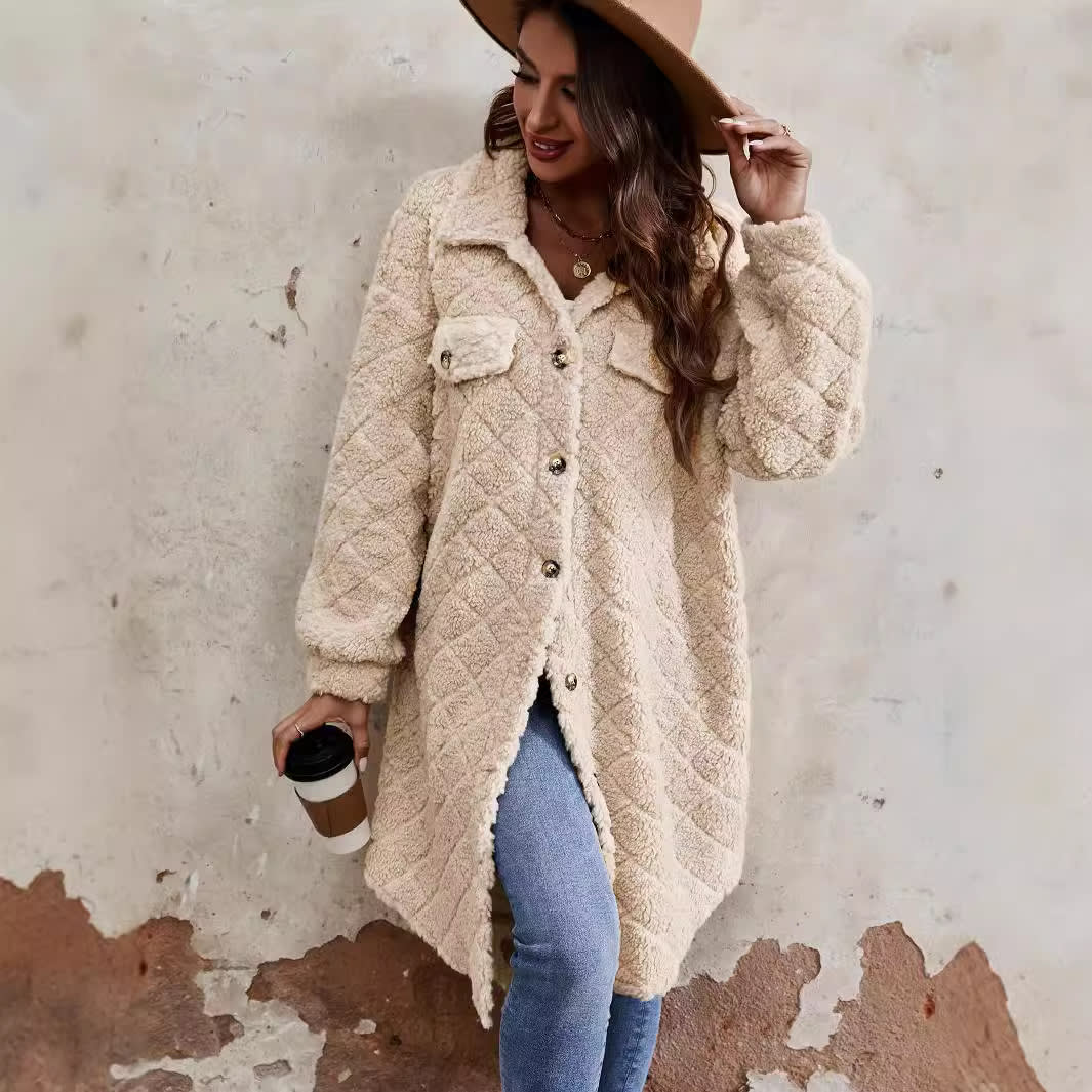 Fashion Pocket Lapels Plush Warm Long Sleeves Coat view 4