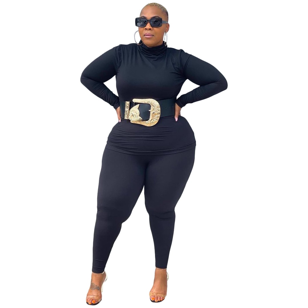 Solid Color Turtleneck Casual Two-piece Suit