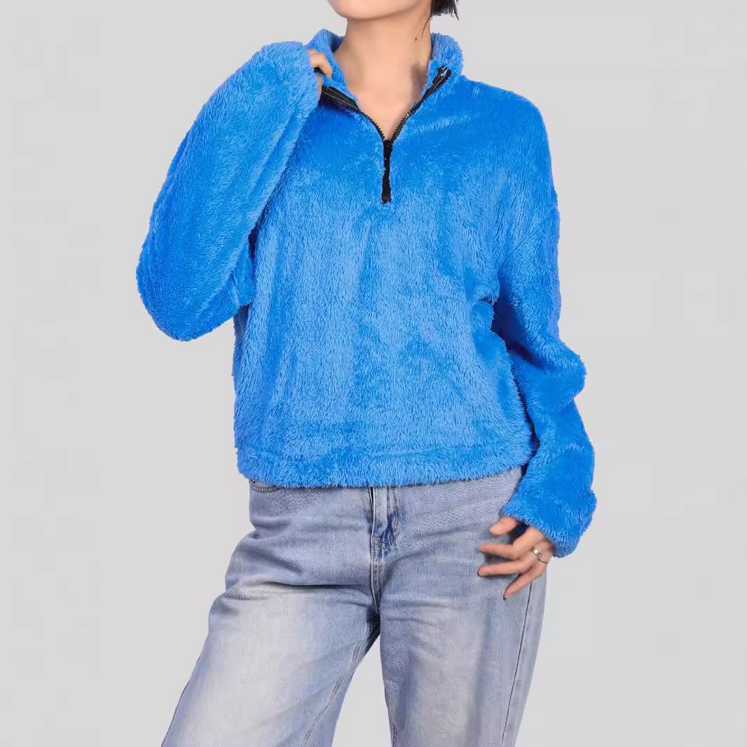 Thermal Half-high Collar Long Sleeves Zipper Design Loose Casual Top view 7