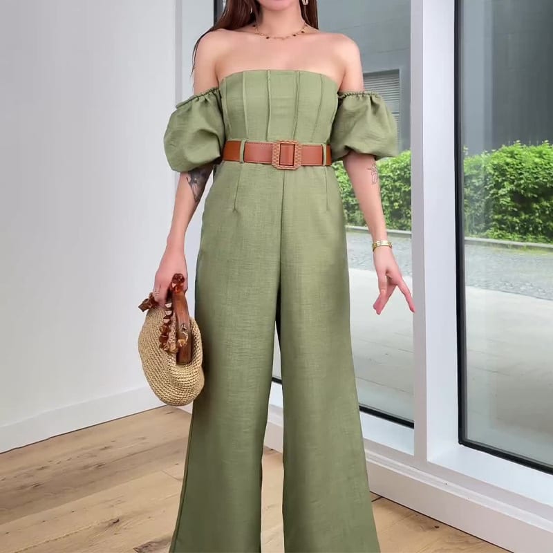 Square Collar Solid Color Sleeve Fitted Waist Backless Temperament Straight Jumpsuit view 5