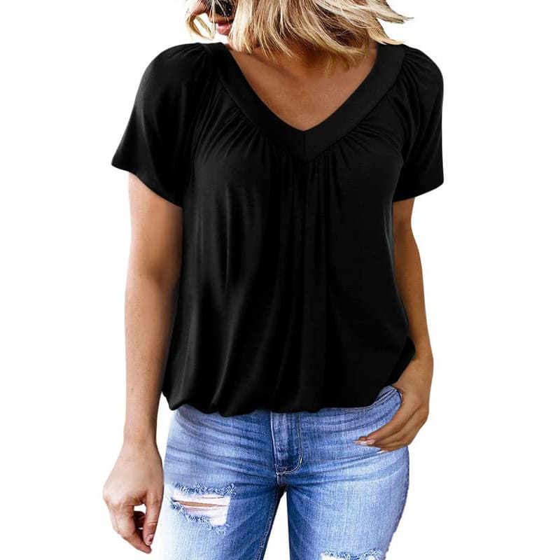 Women's Solid Color And V-neck Short-sleeved T-shirt view 10