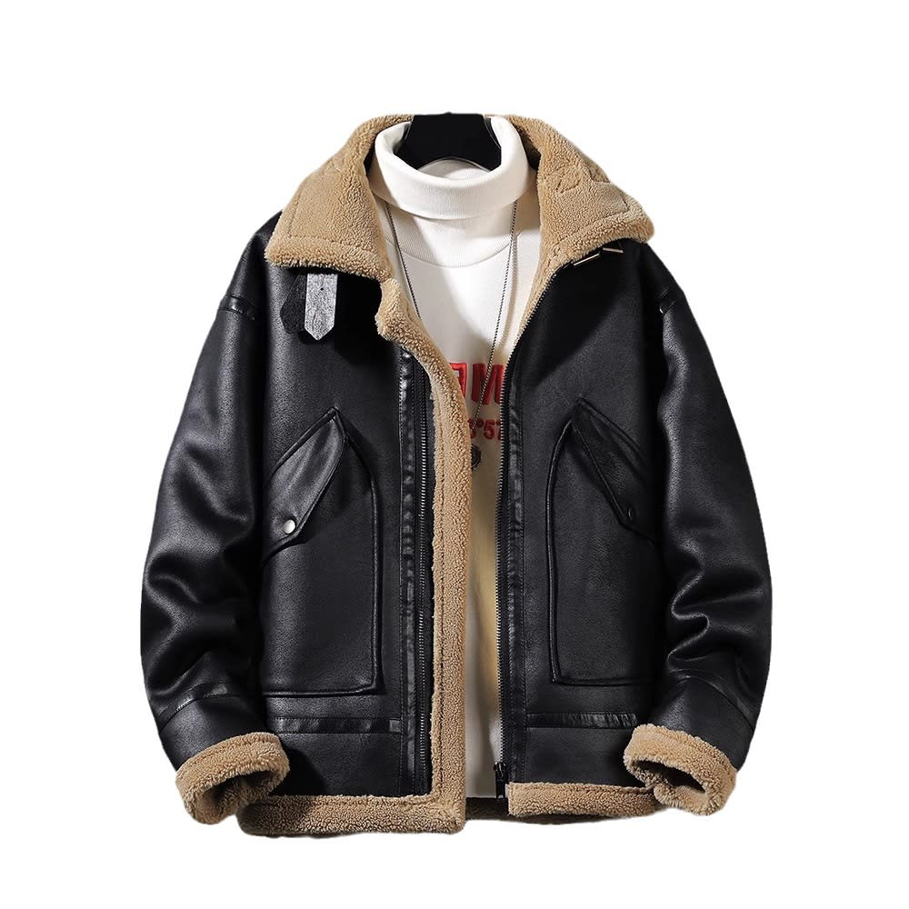 Men's Fashion Single-layer Fleece-lined Padded Jacket Lamb Wool Coat view 9