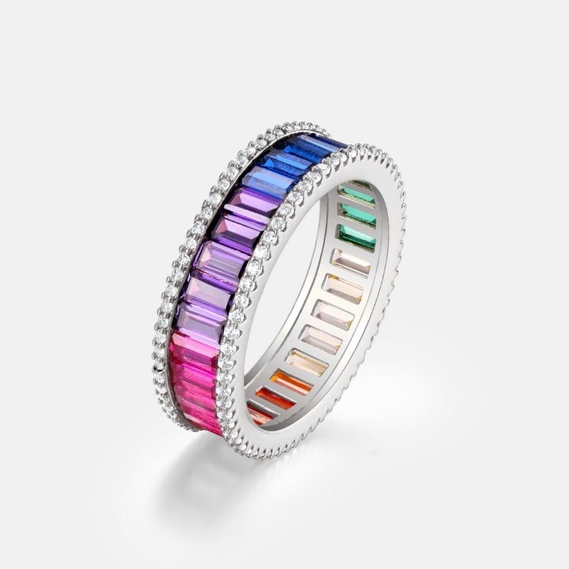 Men And Women S925 Single Row Inlaid Colored Gems Ring view 2