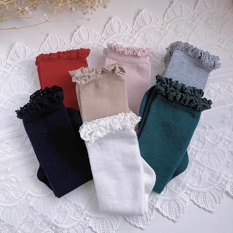 Mid-calf Lace Combed Cotton Baby Socks view 11