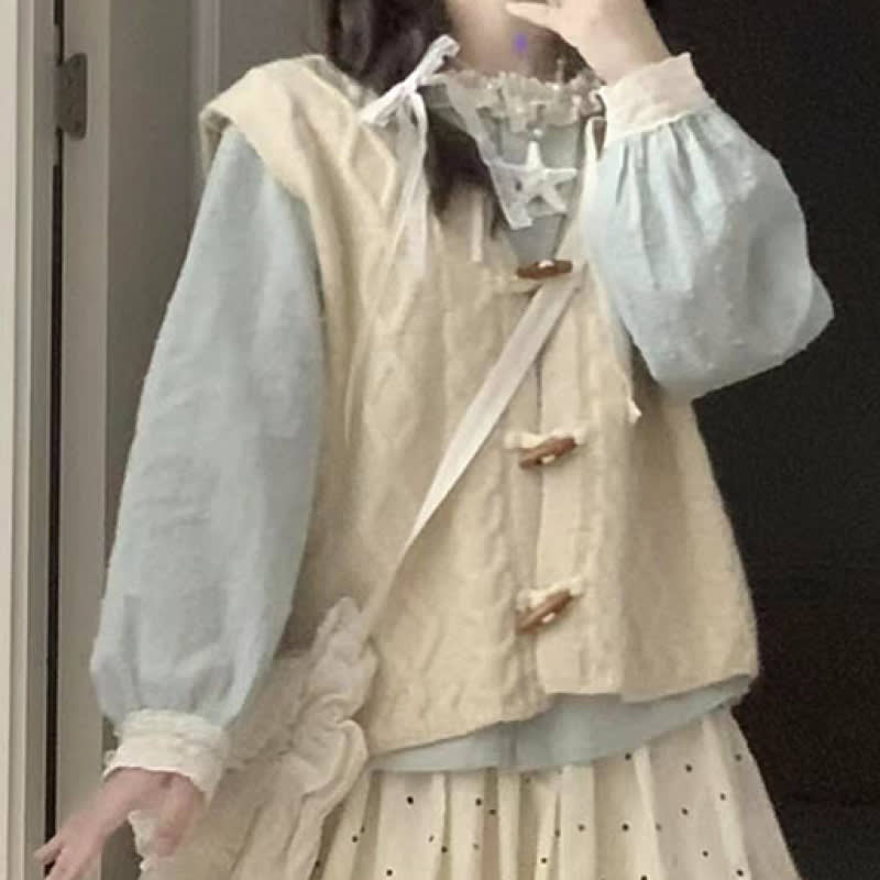 Milk Style Wear Horn Button Vest Lace Collar view 2