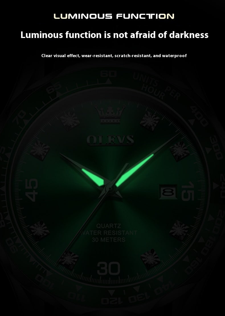 Green Submariner Quartz Watch Luminous Men's Watch view 3