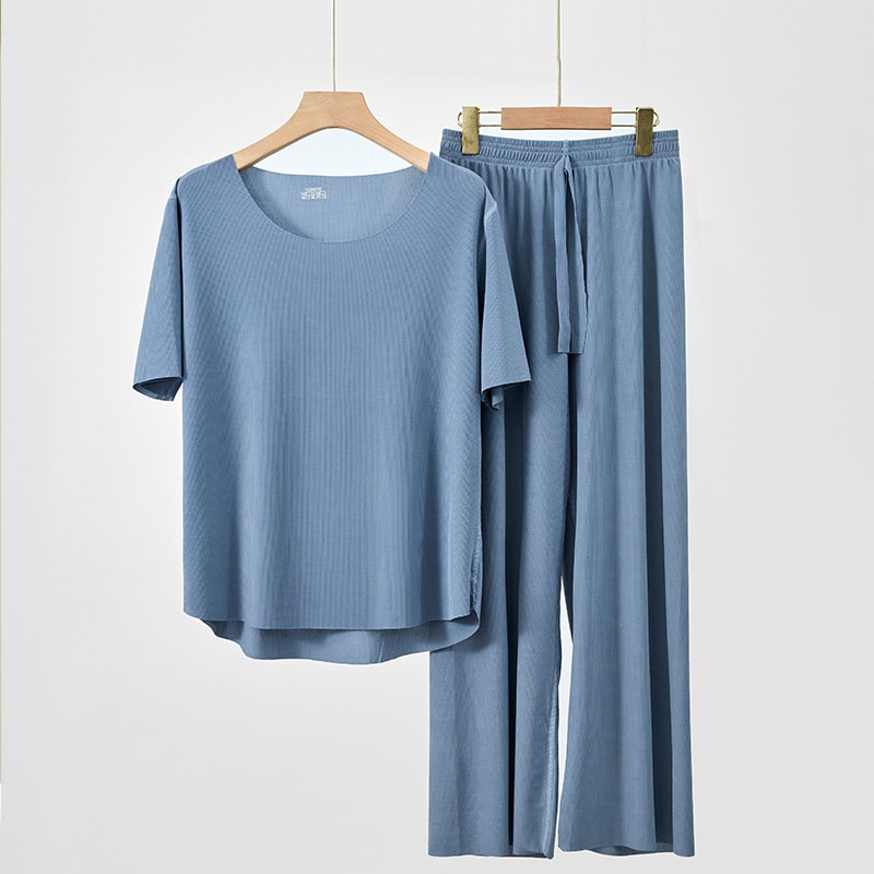 Men's And Women's Short-sleeved Simple And Seamless Solid Color Pajamas Suit view 2