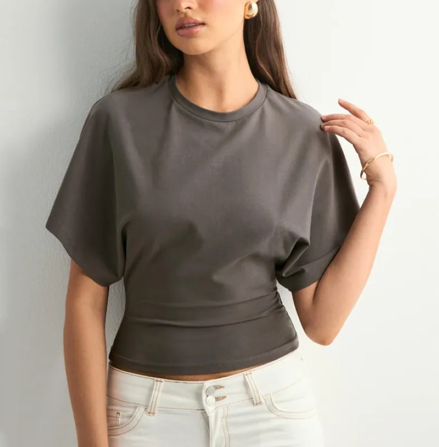 Round Neck Pullover Short Sleeve T-shirt Women's Solid Color Loose Top view 8