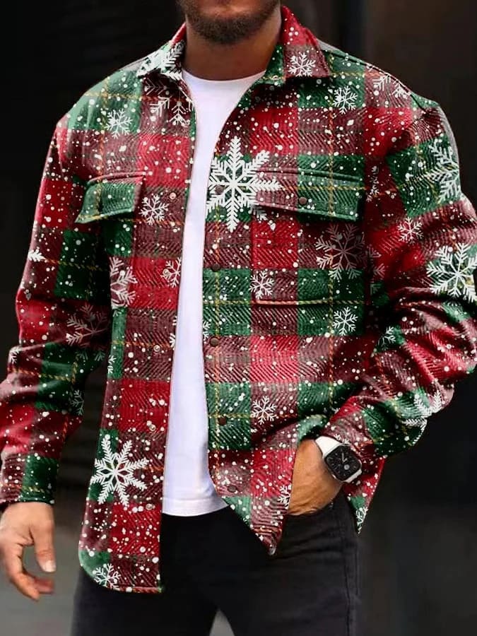 Printing Lapel Men's Jacket Single-breasted Plaid Top view 7