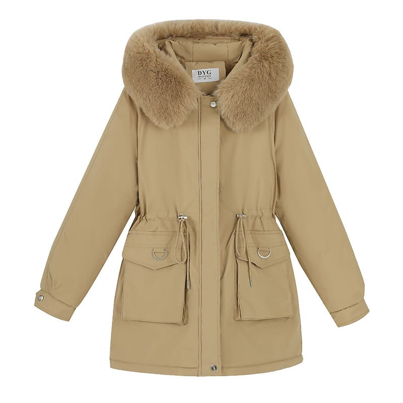 Waist Slimming Elegant Parka Cotton-padded Coat Fur Collar Western Style Velvet Lining Warm Coat view 7