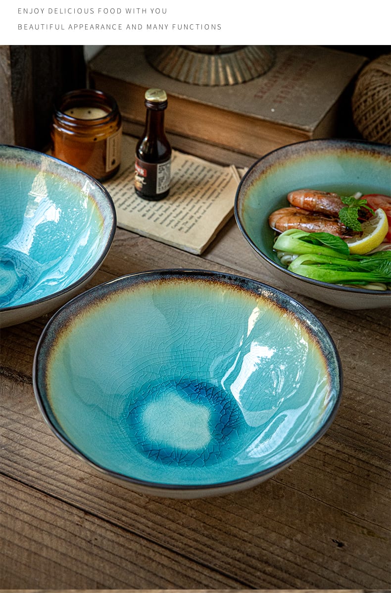Retro Ice Crack 7-inch Ceramic Noddle Bowl view 7
